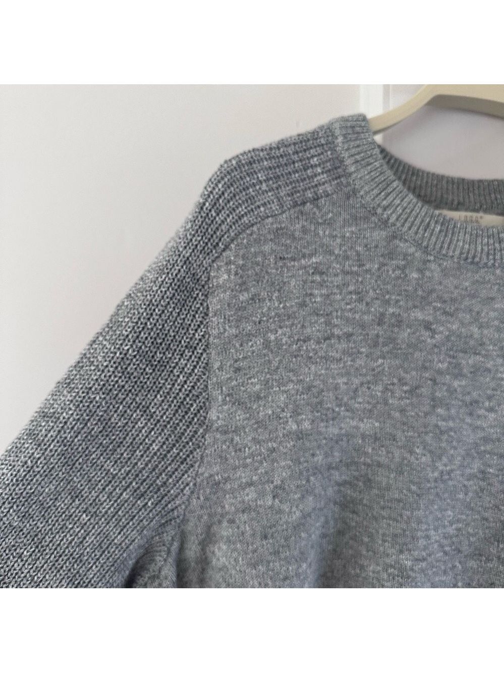 Men's Gray Cotton Crewneck Grey Sweater w/Ribbed Detail on arms
